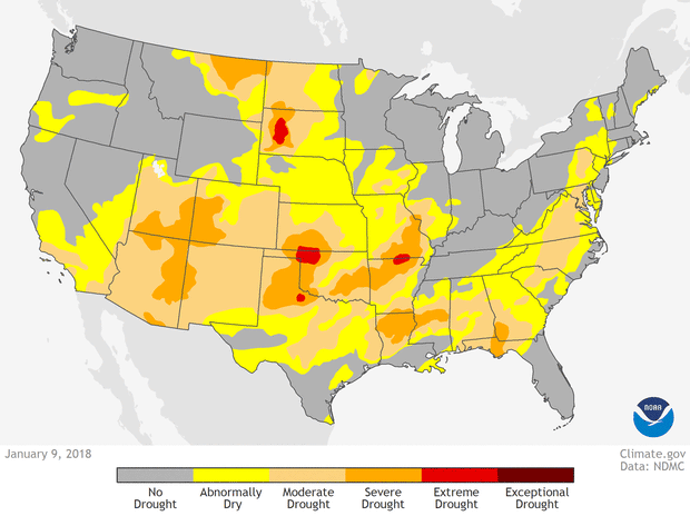 Animated gif of CONUS maps showing drought in the U.S. Southwest in early 2018