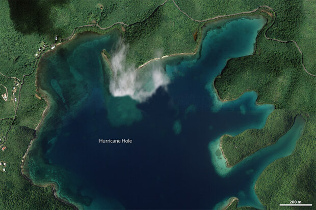 Satellite image of Hurricane Hole in eastern St. John.