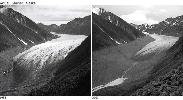 Comparison photos show retreat of Alaska’s McCall Glacier between 1958 and 2003