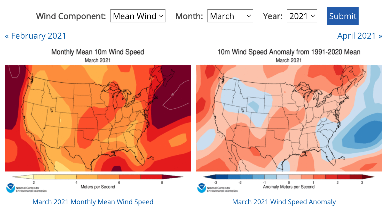 Average Wind Speeds Map Viewer NOAA Climate gov