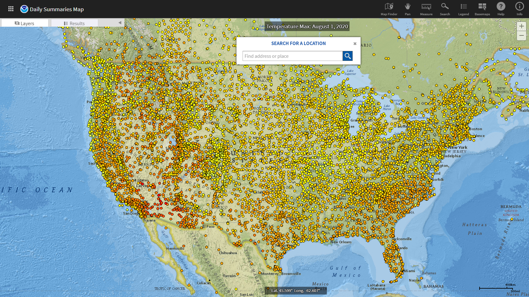 Example full sized image for NCEI Map Viewer Application - Data Locator 
