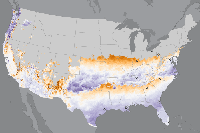 small map of the U.S. showing the timing of the arrival of Spring 2025