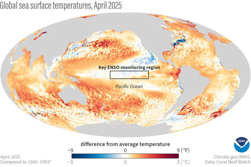 map of ocean surface temperature in April 2025