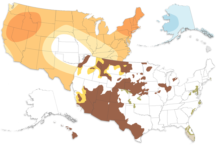 Two U.S. maps partially overlaid on each other