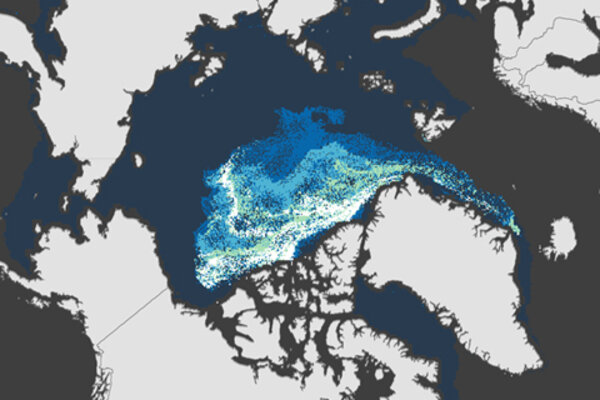 Map of old sea ice in the Arctic