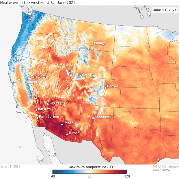 animated gif of western US during June 2021 heat wave