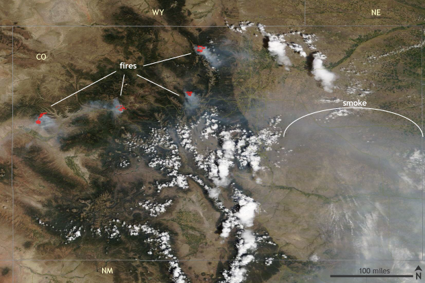 Fires and smoke across Colorado, August 16, 2020