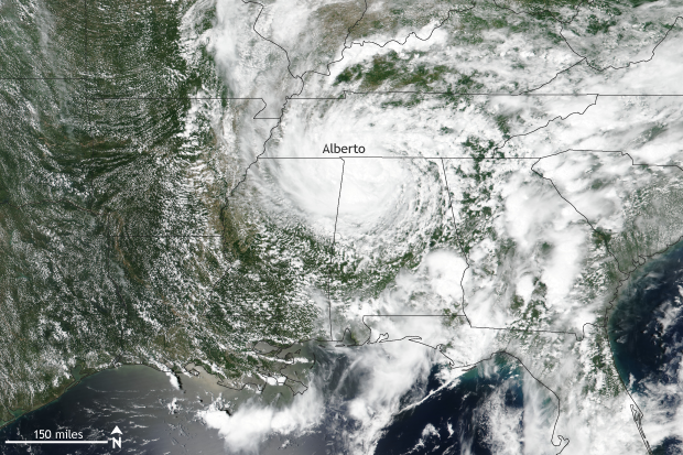Suomi NPP satelite image of southeast US May 29, 2018 showing Alberto