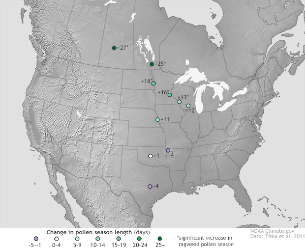 Pollen season change map