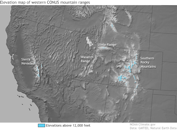 Elevation map of western states