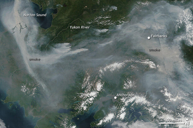 Satellite image of smoke over Alaska