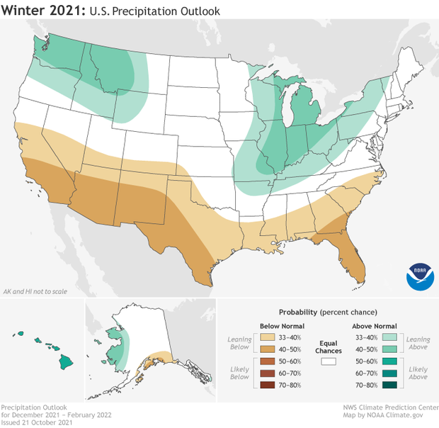U.S. map of 2021-22 winter precipitation outlook