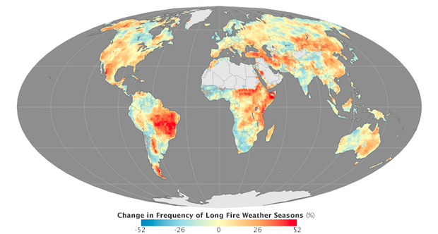 Global map of changs in frequency of long fire seasons