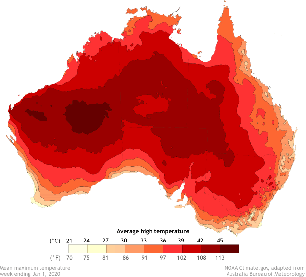 Average daytime high temperature map
