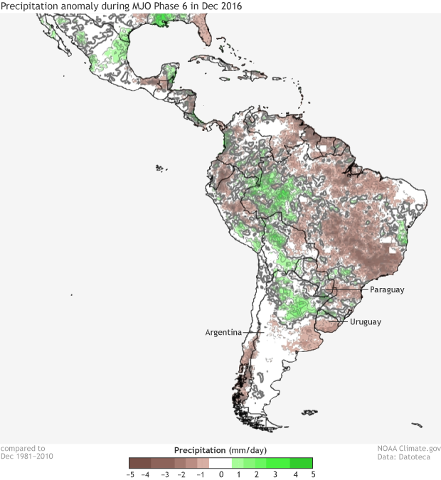 Precipitation anomaly during MJO Phase 6 in Dec 2016