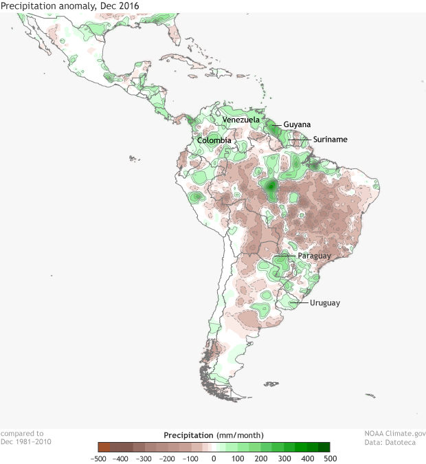 Precipitation anomaly, Dec 2016