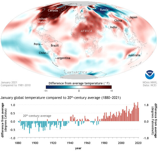 Temperature anomaly map and graph