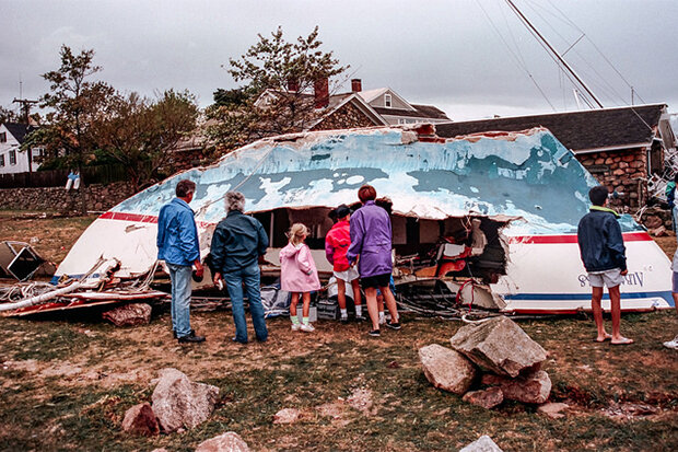 People survey damage from Hurricane Bob