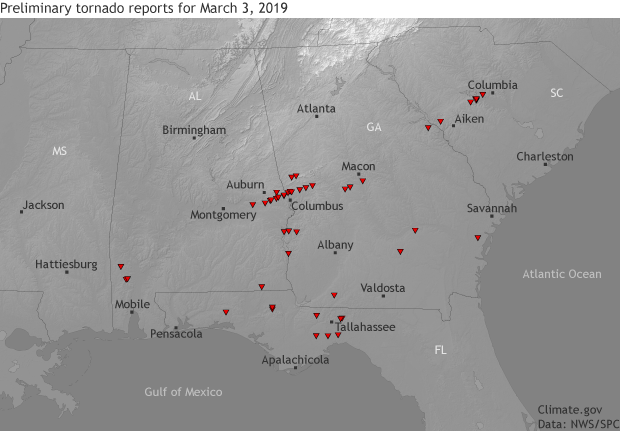 Tornadoes across the southeastern U.S., March 3, 2019