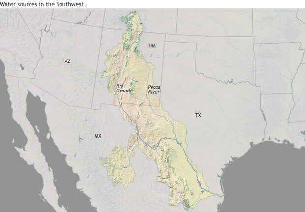 Map of RIo Grande River Basin and topography