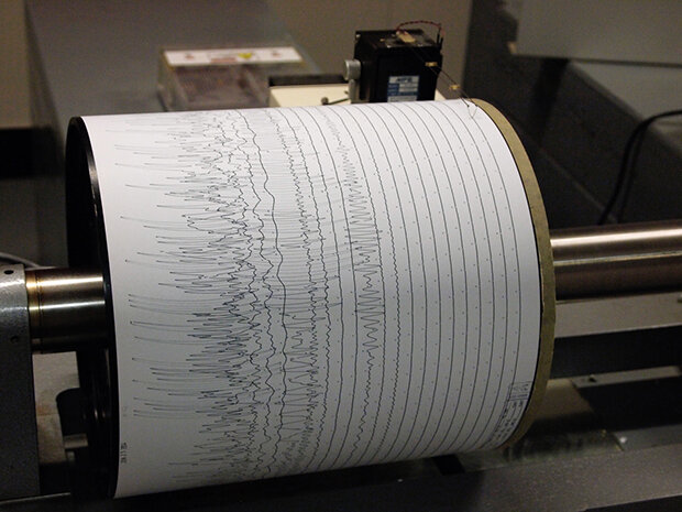 Seismic events shown as large spikes on a seismogram