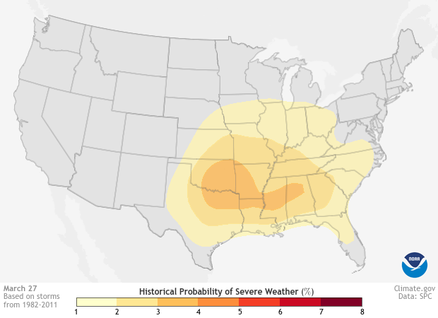 Historical probability of severe weather map