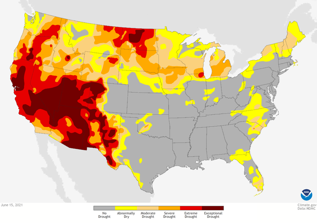 map of drought conditions across the U.S.
