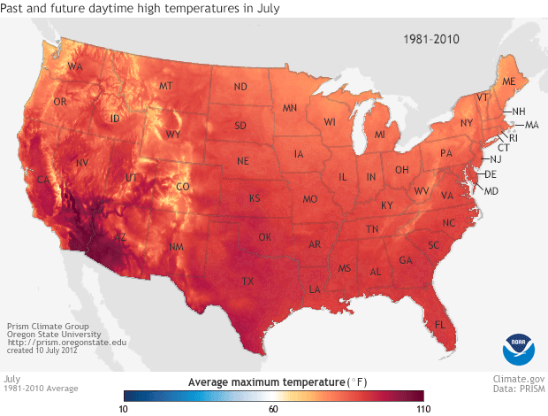 Past and future daytime highs in July