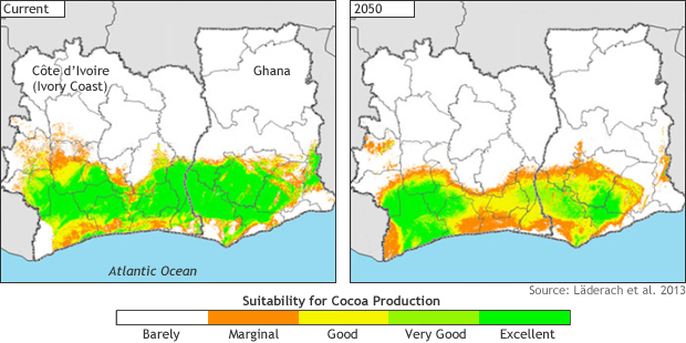 Cacao cultivation sustainability maps