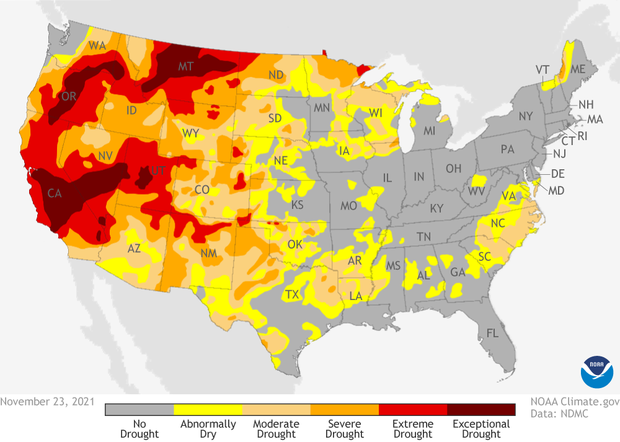 US Drought Monitor on November 23, 2021