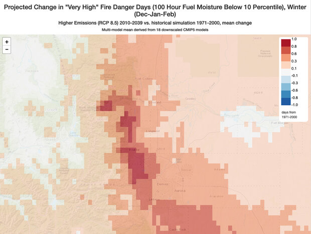 Map of future winter soil moisture in Colorado