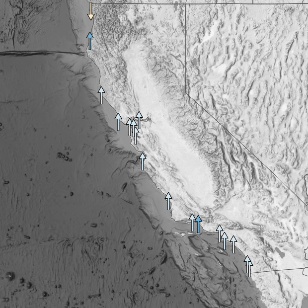Screenshot of interactive map of U.S. sea level rise showing West Coast