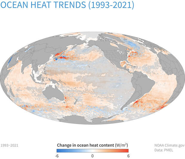 Global map of ocean heat trends from 1993-2021