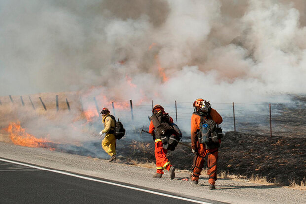 Firefighters approach wildfire