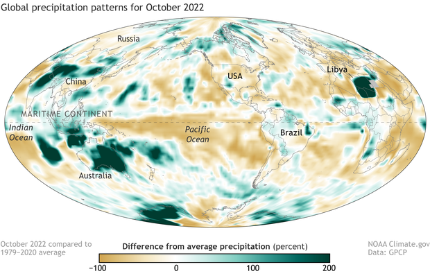 Global map of October 2022 precipitation patterns