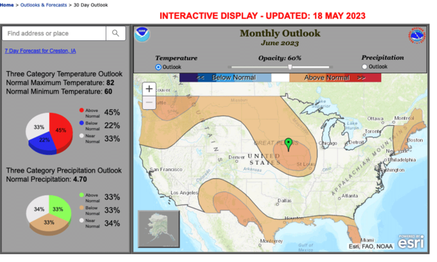Screenshot of CPC interactive web app for viewing monthly outlook maps