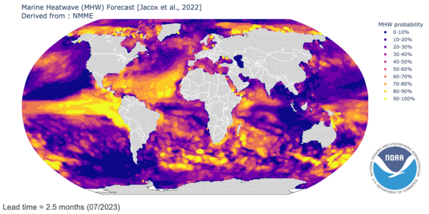 map of forecast for marine heatwaves