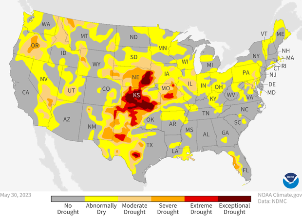 Map of US drought conditions as of May 30