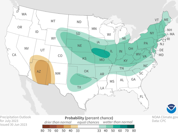 U S climate outlook for July 2023 - US Outlook June2023 Precipitation 20230703 