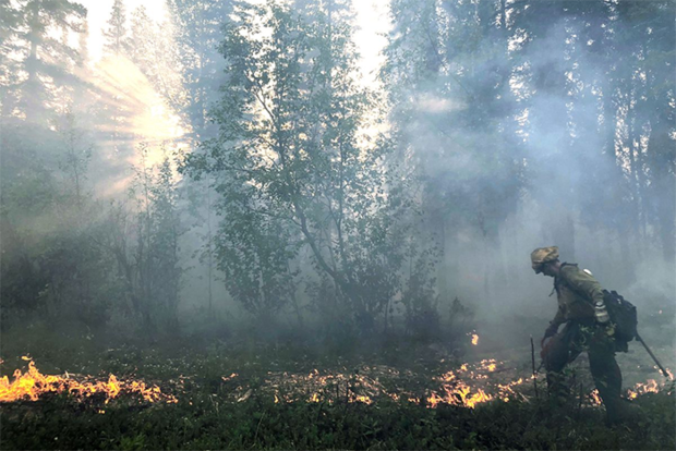 Firefighter at Swan Lake fire