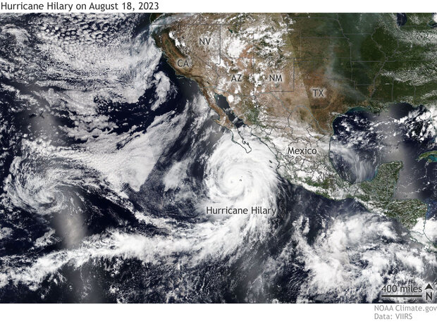 photo-like satellite image of Hurricane Hilary