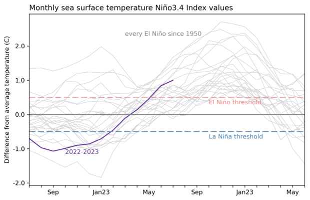 graph showing sea surface temperature in Nino-3.4 region
