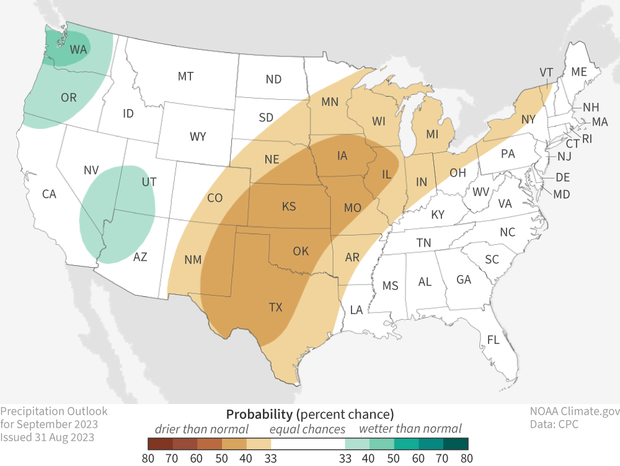 U.S. map of precipitation probability forecast