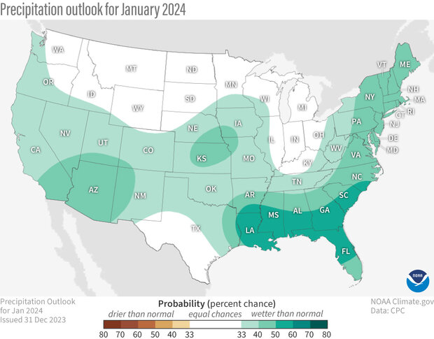 U S Climate Outlook For January 2024 NOAA Climate Gov US Outlook Jan2024 Precipitation 20240103 