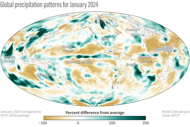 Global map of January 2024 precipitation patterns