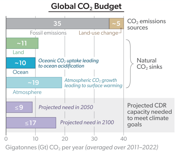 Bar chart showing how much CDR capacity would be needed to mitigate global carbon emissions