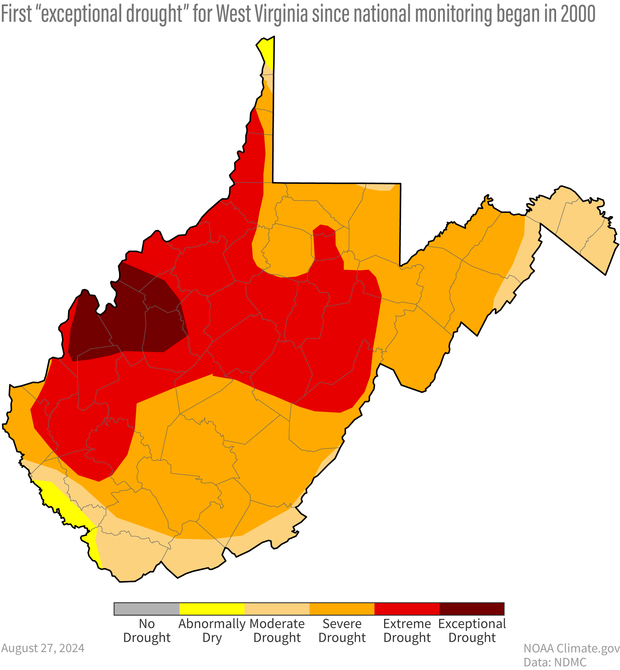 Map of the intensity of drought across West Virginia