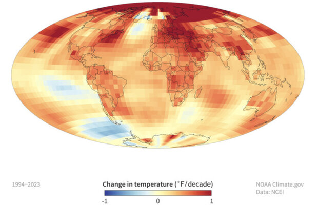 A graphic displaying surface air temperature