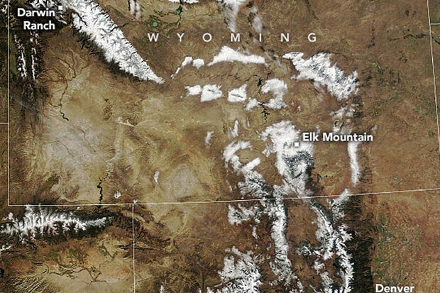 Annotated satellite image centered on Wyoming