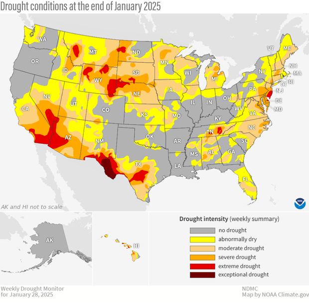 U.S. drought map and legend